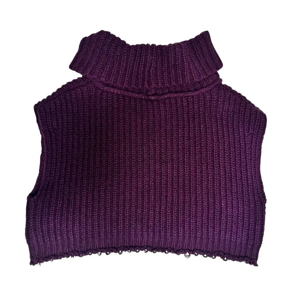 Free People Hunny Bunny Crop Sweater Women’s Large Purple Boho Dark Feminine - Picture 4 of 15